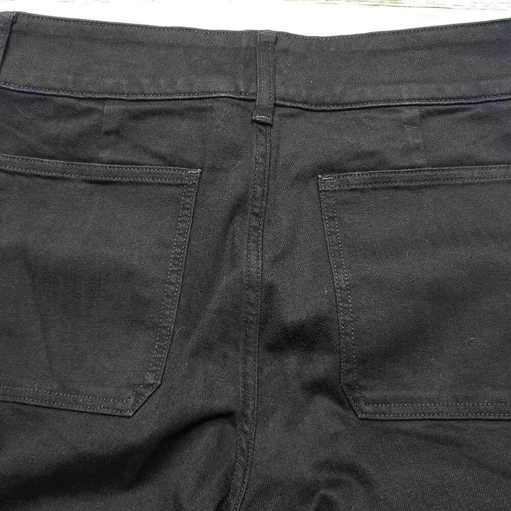 J Crew Petite Denim Trouser Jeans Wide Leg Black Stacked Button Semi Stretch 27P